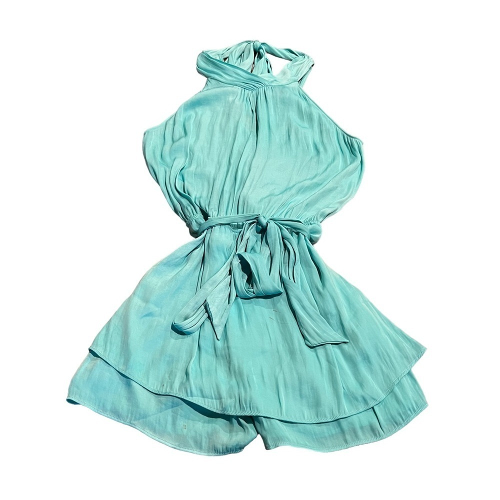 Naked Zebra Women’s Aqua Blue Grecian Backless Sleeveless Romper Size Large